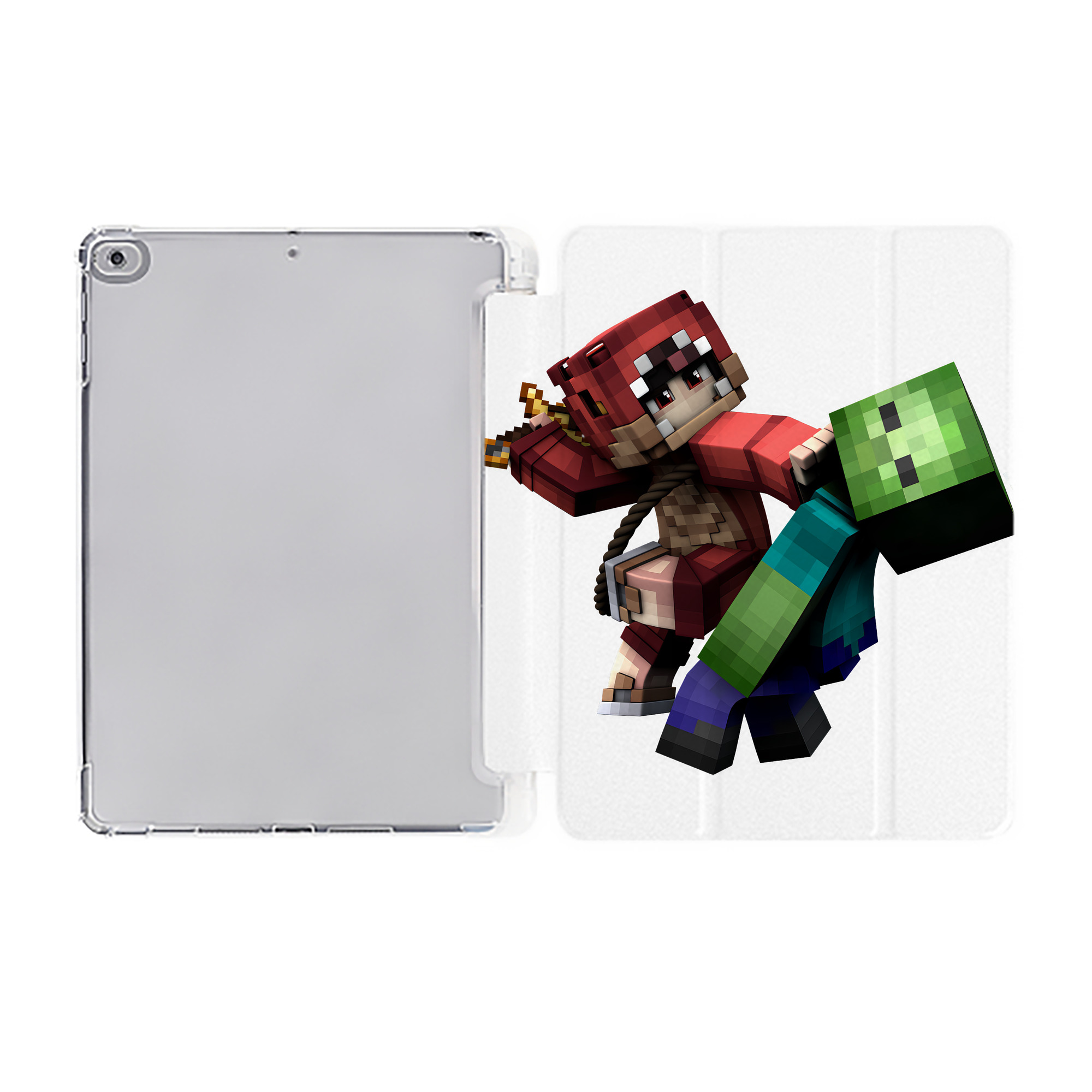 （画像用） マインクラフト ブロックの世界 Minecraft MC Block world IPad ケース ペン収納付き 三つ折りスタンド PUレザー×シリコン 対応機種9.5/10.5/10.9インチ